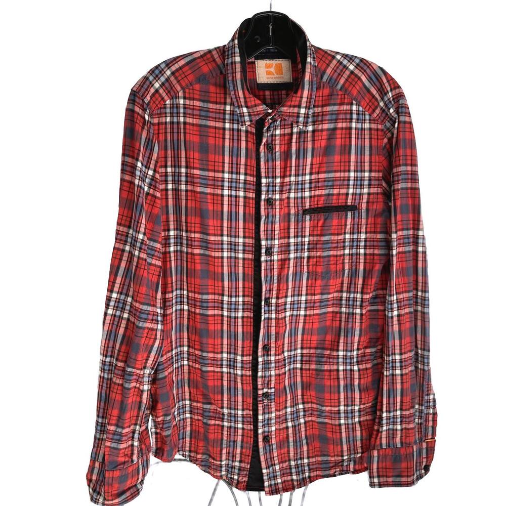 Boss Orange Men's 100% Cotton Red Plaid Casual Button Down Shirt -M